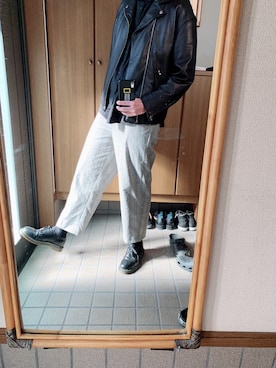 「Lui's（ルイス）のアイテム（ライダースジャケット）」を使った、まっすーさん（メンズ・183cm）の秋コーディネート
