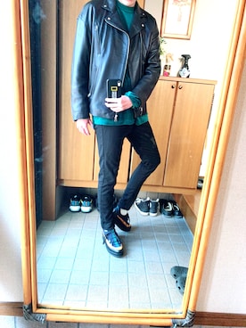 「Lui's（ルイス）のアイテム（ライダースジャケット）」を使った、まっすーさん（メンズ・183cm）の秋コーディネート