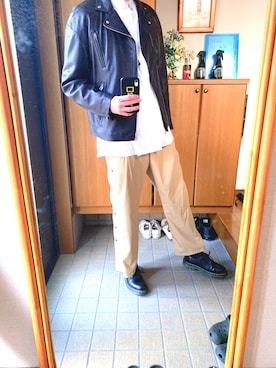 「Lui's（ルイス）のアイテム（ライダースジャケット）」を使った、まっすーさん（メンズ・183cm）の秋コーディネート