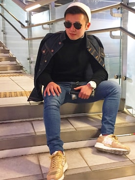 「アトランティックスターズ」｜「アイテム（デニムジャケット）」を使った、ISSEI.Tさん（メンズ・170cm）の冬コーディネート