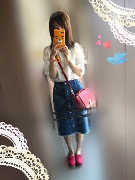 「GRL（グレイル）の前釦デニムタイトスカート（デニムスカート、ブルー系）」を使った、えりさん（レディース）の夏コーディネート