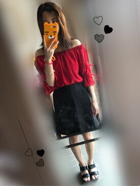 「GRL（グレイル）のアイテム（シャツ/ブラウス、レッド系）」を使った、えりさん（レディース）の夏コーディネート