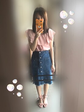 「GRL（グレイル）のアイテム（シャツ/ブラウス、ピンク系）」を使った、えりさん（レディース）の夏コーディネート