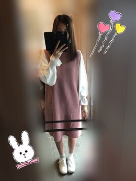 「GOGOSING（ゴゴシング）のアイテム（ワンピース、ピンク系）」を使った、えりさん（レディース）の秋コーディネート