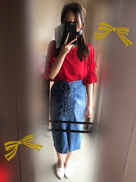「GRL（グレイル）のアイテム（シャツ/ブラウス、レッド系）」を使った、えりさん（レディース）の夏コーディネート