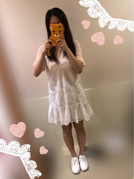 「no brand（ノーブランド）のアイテム（ワンピース、ピンク系）」を使った、えりさん（レディース）の夏コーディネート