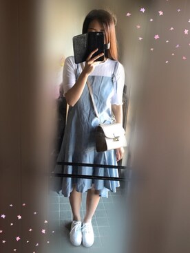 「no brand（ノーブランド）のアイテム（ワンピース、ブルー系）」を使った、えりさん（レディース）の夏コーディネート