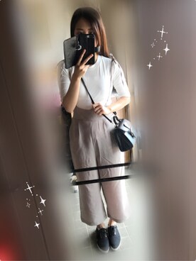 「no brand（ノーブランド）のアイテム（その他パンツ、ベージュ系）」を使った、えりさん（レディース）の夏コーディネート