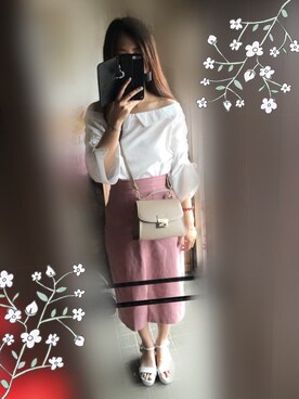 「no brand（ノーブランド）のアイテム（スカート、ピンク系）」を使った、えりさん（レディース）の夏コーディネート