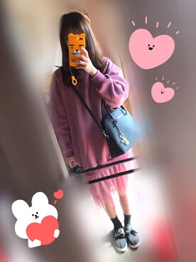 「GRL（グレイル）のチュールドッキング裏起毛スエットワンピース（ワンピース、ピンク系）」を使った、えりさん（レディース）の冬コーディネート
