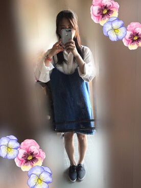 「no brand（ノーブランド）のアイテム（ワンピース、ブルー系）」を使った、えりさん（レディース）の夏コーディネート