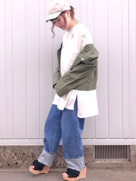 「NICE CLAUP（ナイスクラップ）のアイテム（帽子）」を使った、𝑚 𝑖 𝑠 𝑎 𝑡 𝑜さん（レディース・161cm）の春コーディネート