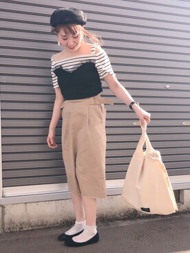 「NICE CLAUP（ナイスクラップ）のアイテム（ハンチング/ベレー帽）」を使った、𝑚 𝑖 𝑠 𝑎 𝑡 𝑜さん（レディース・161cm）の春コーディネート