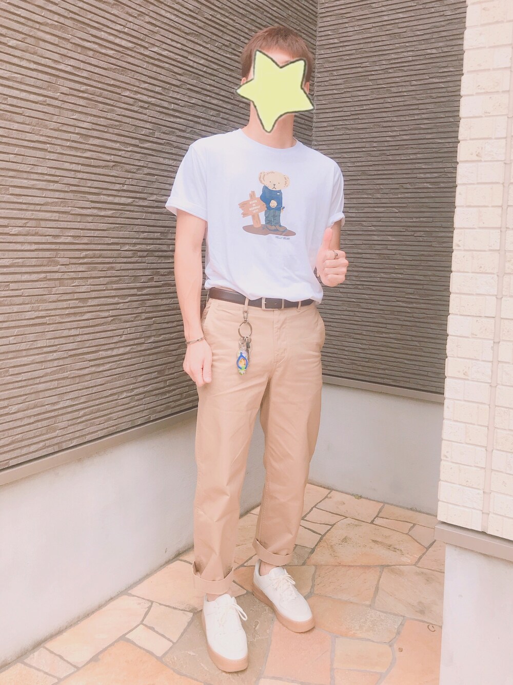 「FUJIROCKEEN、夏コーデ、シンプル、大人カジュアル、お洒落さんとつながりたい、今日のコーデ、ワイドパンツ、オトナカジュアル、スニーカー、スポーツミックス、keen」｜「ZOZOのストレートチノパンツ/［MEN］（チノパンツ、ブラック系）」を使った、そーちゃんさん（メンズ・170cm）の夏コーディネートの1枚目の写真