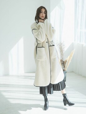 「レザースカート」｜「アイテム（ノーカラージャケット）」を使った、210nouveさん（レディース・165cm）の秋コーディネート