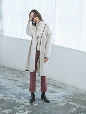 「白ニット」｜「アイテム（ノーカラージャケット）」を使った、210nouveさん（レディース・165cm）の秋コーディネート