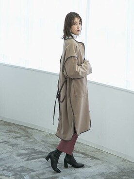 「白ニット」｜「アイテム（ノーカラージャケット）」を使った、210nouveさん（レディース・165cm）の冬コーディネート