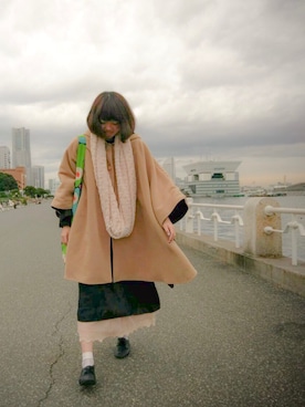 「古着好きな人と繋がりたい」｜「アイテム（ポンチョ）」を使った、f u a ∴さん（レディース・162cm）の冬コーディネート