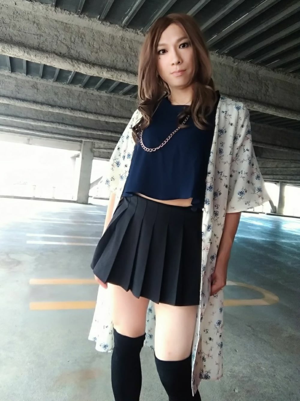 「ガウン、INGNI、夏コーデ、女装、one way、おしゃれさんと繋がりたい」｜「one wayのフレアスリーブ花柄ガウン（その他トップス、ホワイト系）」を使った、西村らんさん（メンズ・170cm）の夏コーディネートの1枚目の写真