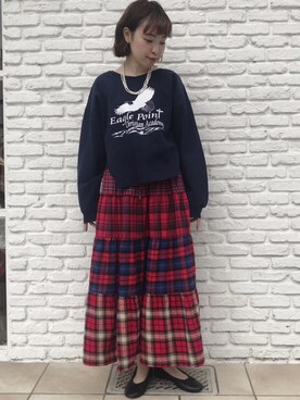 Iwaさんの「×ネルチェックパッチワーク ティアードスカート」を使ったコーディネート