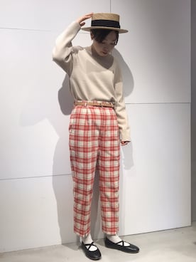 「カンカン帽」｜Iwaさん（レディース・160cm）の春コーディネート