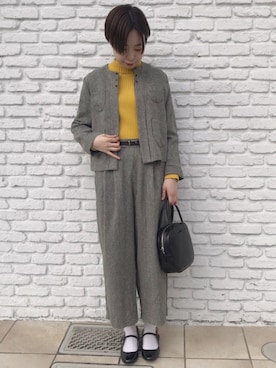 「アイテム（ノーカラージャケット）」を使った、Iwaさん（レディース・160cm）の春コーディネート