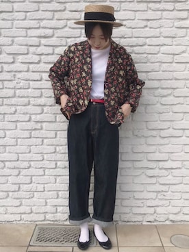 「カンカン帽」｜Iwaさん（レディース・160cm）の春コーディネート