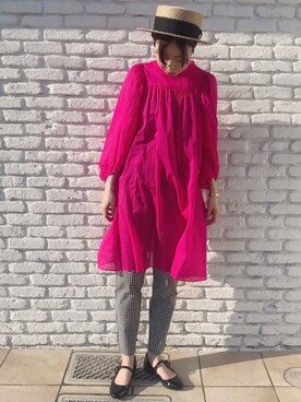 「カンカン帽」｜Iwaさん（レディース・160cm）の春コーディネート