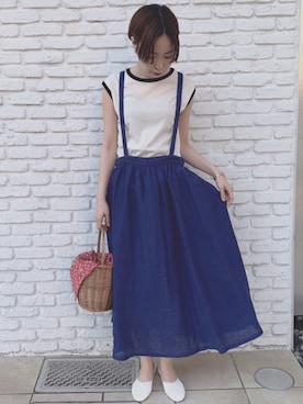 「アイテム（かごバッグ）」を使った、Iwaさん（レディース・160cm）の春コーディネート