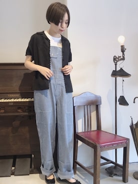 「アイテム（サロペット/オーバーオール）」を使った、Iwaさん（レディース・160cm）の夏コーディネート