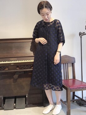 Dot Stripes Child Woman ドットアンドストライプス チャイルドウーマン の シースルードットjaq パフスリーブワンピース ワンピース Wear