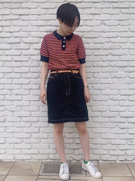 「アイテム（ポロシャツ）」を使った、Iwaさん（レディース・160cm）の夏コーディネート