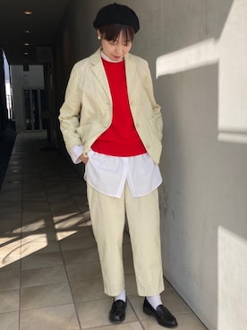 「アイテム（ベスト、レッド系）」を使った、Iwaさん（レディース・160cm）の秋コーディネート