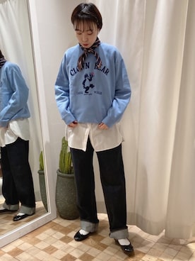 「My Fav. CHILD WOMAN（マイファブチャイルドウーマン）の11.75ozセルビッチデニム ストレートパンツ（デニムパンツ）」を使った、Iwaさん（レディース・160cm）の冬コーディネート