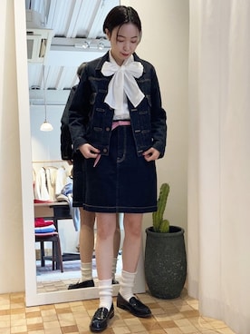 「ボウタイブラウス」｜「アイテム（ブルゾン）」を使った、Iwaさん（レディース・160cm）の冬コーディネート
