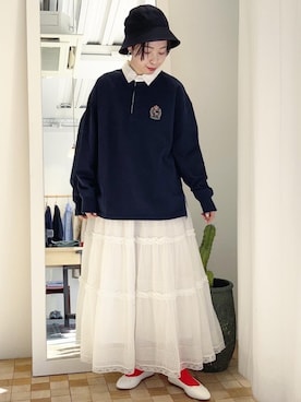 「ラガーシャツ」｜Iwaさん（レディース・160cm）の春コーディネート