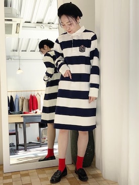 「ラガーシャツ」｜Iwaさん（レディース・160cm）の春コーディネート