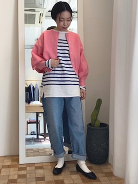 「Dot＆Stripes CHILD WOMAN（ドットアンドストライプス　チャイルドウーマン）のアイテム（カーディガン/ボレロ）」を使った、Iwaさん（レディース・160cm）の春コーディネート
