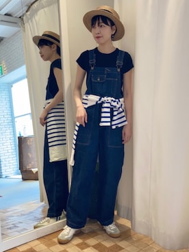 「アイテム（サロペット/オーバーオール）」を使った、Iwaさん（レディース・160cm）の夏コーディネート