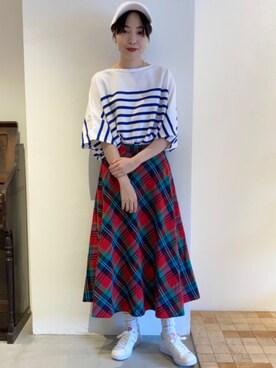 「柄×柄」｜「アイテム（キャップ）」を使った、Iwaさん（レディース・160cm）の夏コーディネート