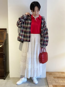 「アイテム（ポロシャツ）」を使った、Iwaさん（レディース・160cm）の夏コーディネート