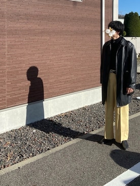「コート」｜「アイテム（ライダースジャケット）」を使った、かっくんさん（メンズ・180cm）の冬コーディネート