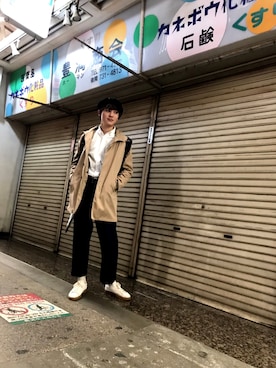 「COMME CA ISM（コムサイズム）のアイテム（チェスターコート）」を使った、kandyさん（メンズ・179cm）の秋コーディネート