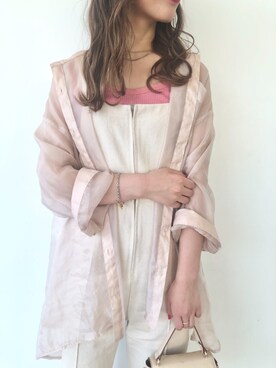 「ホワイトパンツ」｜「アイテム（サロペット/オーバーオール）」を使った、minamiさん（レディース・158cm）の春コーディネート