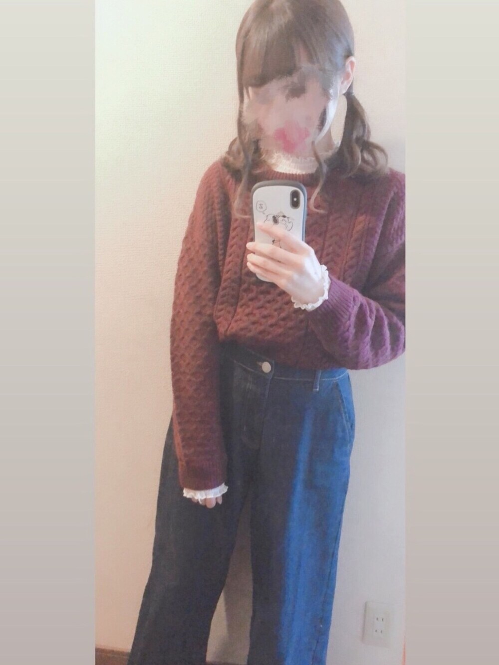 「grove、one after another NICE CLAUP、クリスマス、あけましておめでとうございます！、今年もよろしくお願いします」｜「groveの【洗える】ケーブルニットプルオーバー（ニット/セーター、レッド系）」を使った、papi さん（レディース・156cm）の冬コーディネートの1枚目の写真