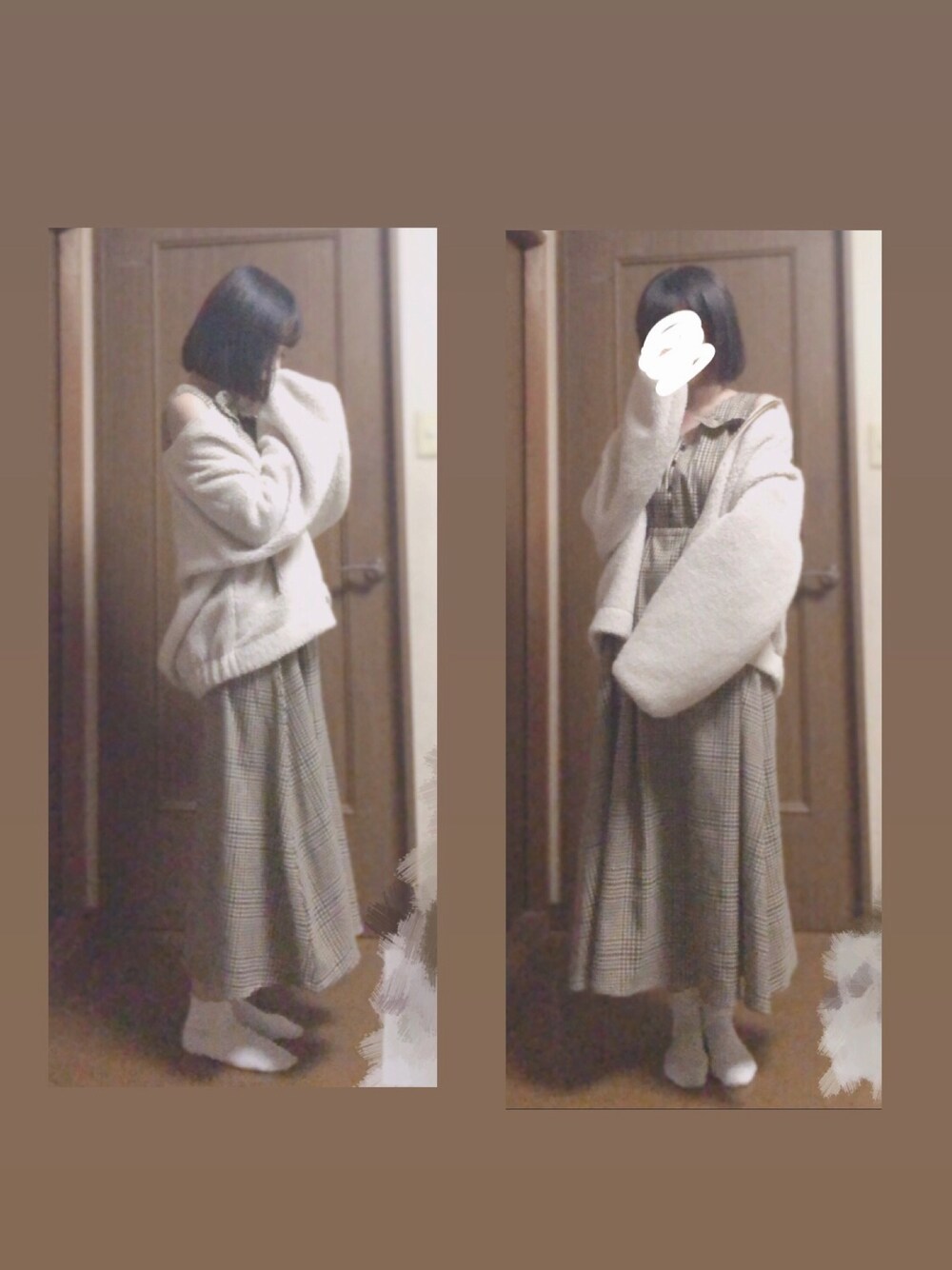 「秋のコーデ、N WITH.、ボアブルゾン、大人かわいい」｜「N WITH.のオープンショルダーワンピース（ワンピース、ベージュ系）」を使った、papi さん（レディース・156cm）の秋コーディネートの1枚目の写真