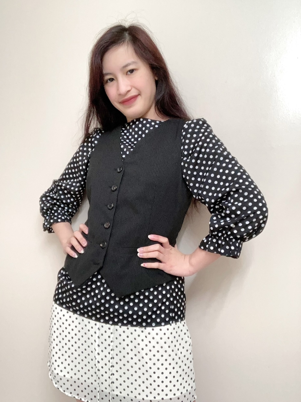 「blackandwhite、B&W、classic、classy、vest、VINTAGE、simple、simplistic、PARTY、event 」｜「STILE BENETTONのアイテム（ジャケット/アウター、ブラック系）」を使った、Marieさん（レディース・163cm）の冬コーディネートの1枚目の写真