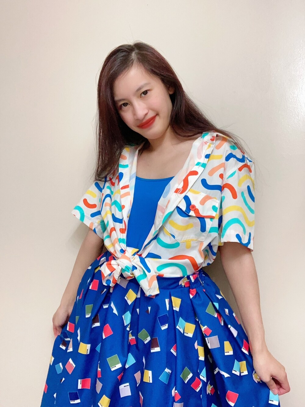 「pattern、patterns、PARTY、Confetti、mixandmatch、colormatching、artist、ART、artsy、smallbusiness」｜「MOKUYOBIのアイテム（シャツ/ブラウス、その他）」を使った、Marieさん（レディース・163cm）の冬コーディネートの1枚目の写真