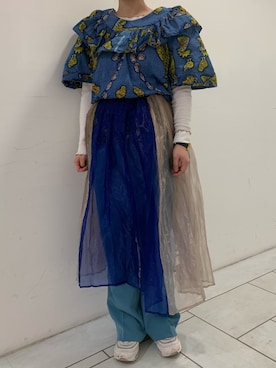「メロートップス」｜「アイテム（スラックス）」を使った、あんみさん（レディース・156cm）の春コーディネート