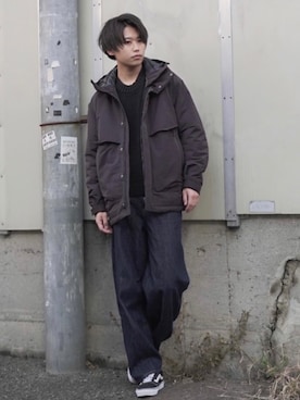 「プラスJ」｜「アイテム（ダウンジャケット/コート）」を使った、しのさん（メンズ・172cm）の冬コーディネート